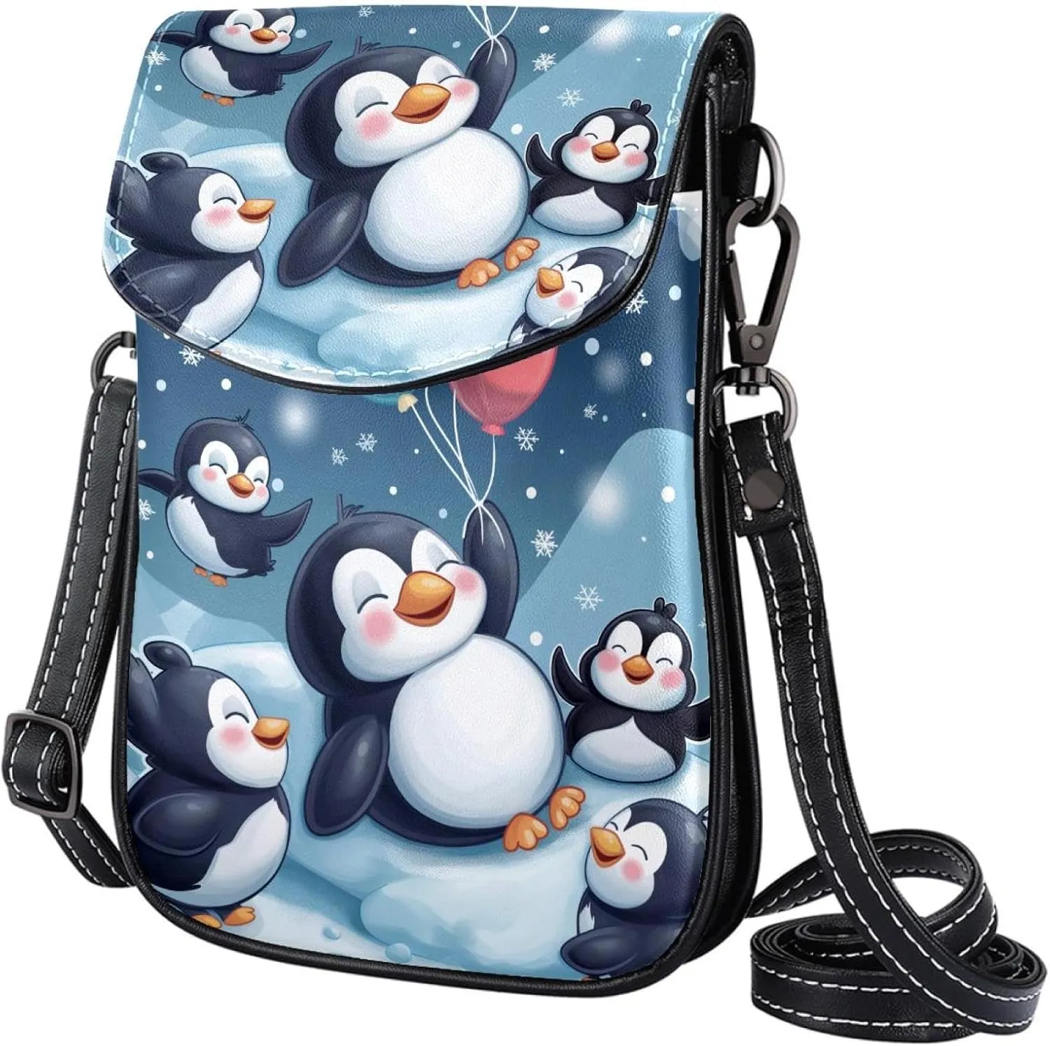 Satchel Bag Cute Penguin Balloons Snowflakes Purse Crossbody Leather Messenger Bag For Women