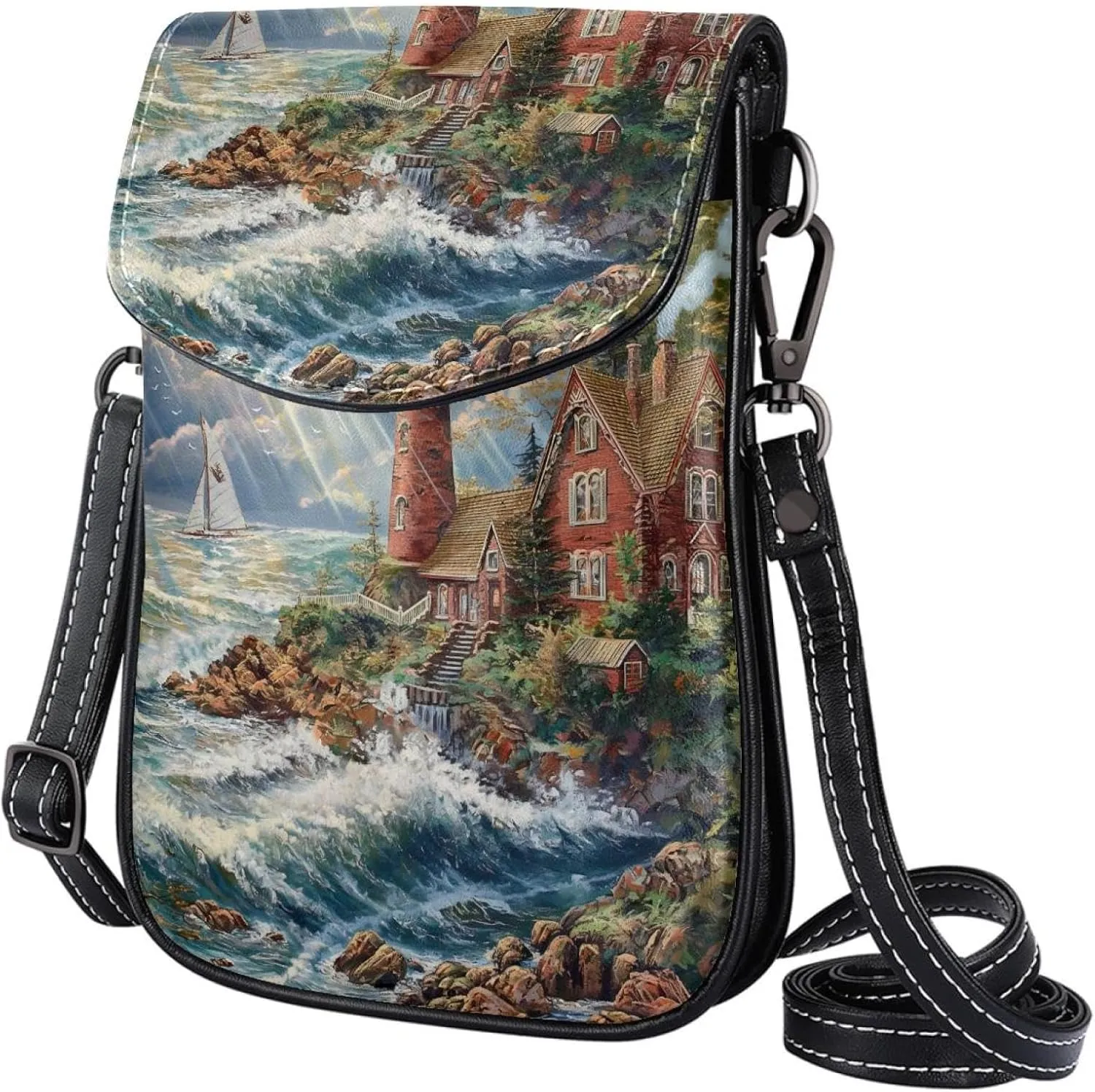 Satchel Bag Lighthouse Coast Landscape Purse Crossbody Leather Messenger Bag For Women
