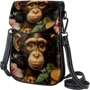 Satchel Bag Monkey Flowers Butterfly Purse Crossbody Leather Messenger Bag For Women