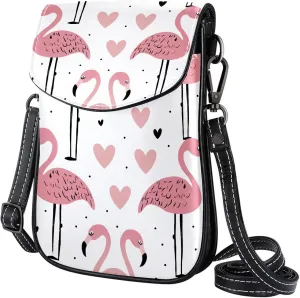 Satchel Bag Pink Flamingo Bird Hears Pattern Purse Crossbody Leather Messenger Bag For Women