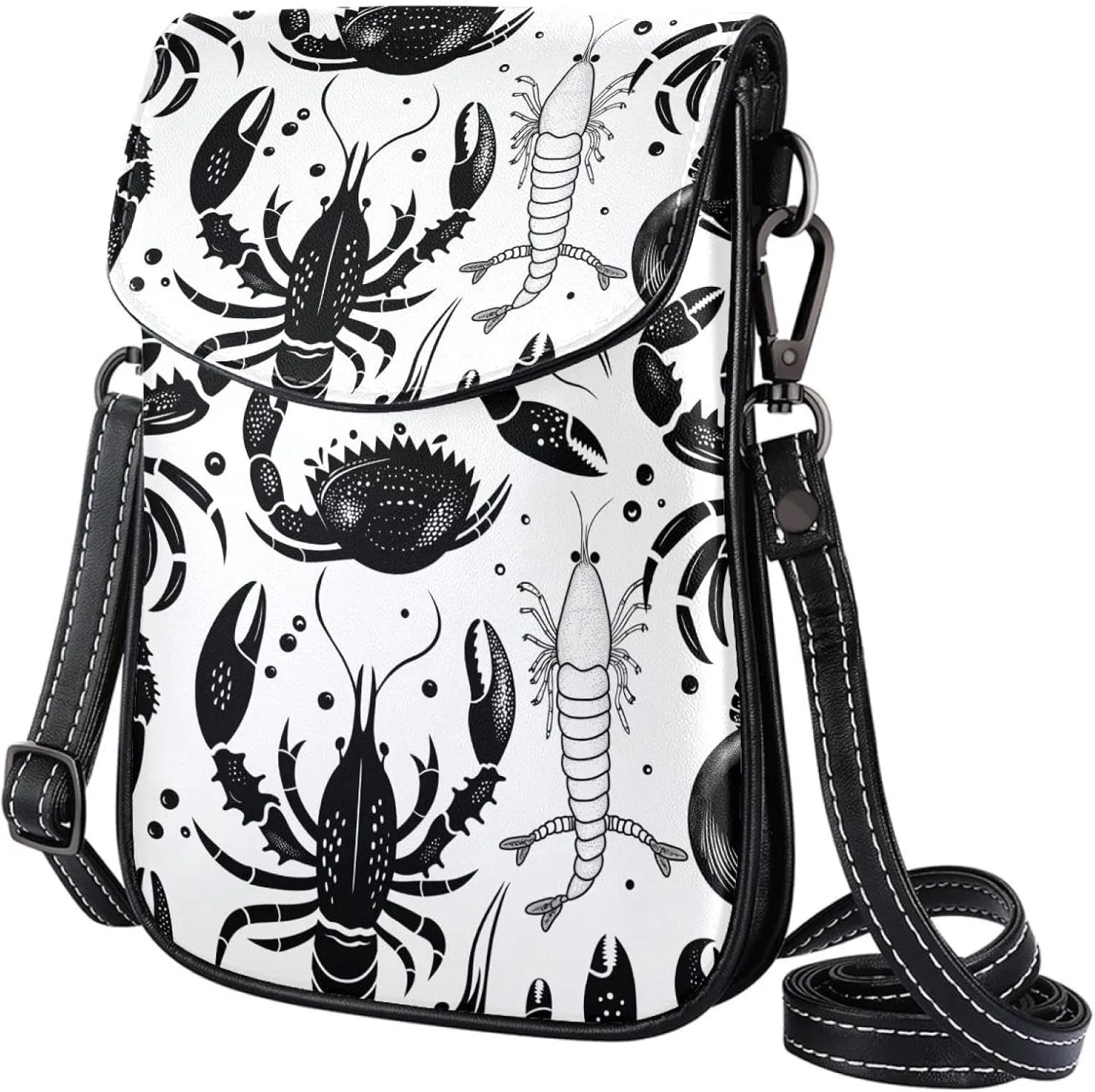 Satchel Bag Shrinks Crabs Pattern Purse Crossbody Leather Messenger Bag For Women