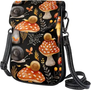 Satchel Bag Snails Mushroom Patterns Purse Crossbody Leather Messenger Bag For Women