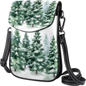 Satchel Bag Watercolor Coniferous Purse Crossbody Leather Messenger Bag For Women