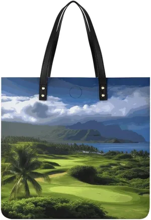 Scenic Hawaii Golf Tropical Leather Women Tote Bag Soft Handbags Fashion Shoulder Purses Large Capacity Satchel Clutch Handbag for Travel Work