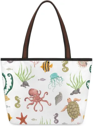 Seabed Animals Fish Octopus Tote Bag for Women Womens Handbags Tote Bags for Travel Beach Gym