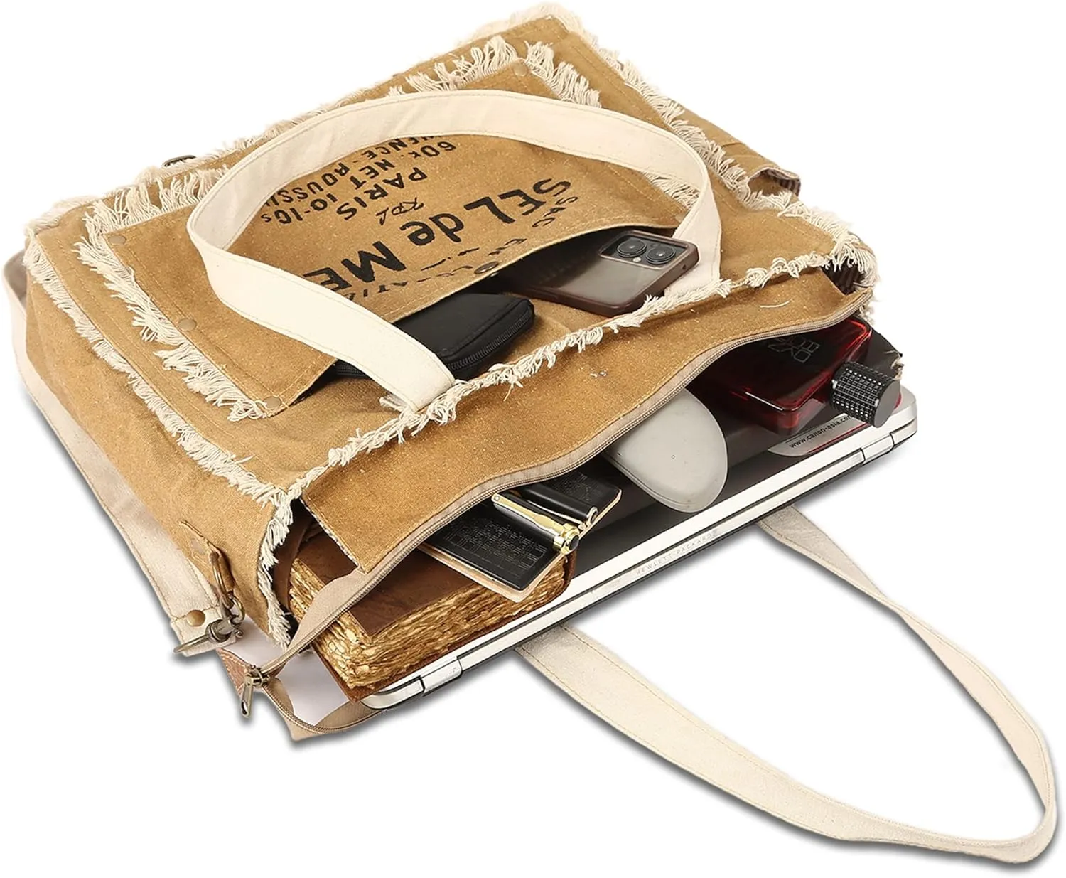SEL de MER Upcycled Large Canvas Crossbody/shoulder Bag for women with removable shoulder strap tote boho handbag by KPL