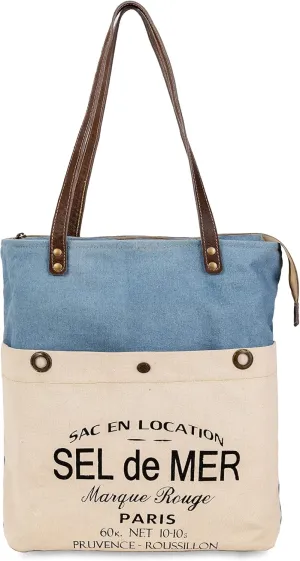 SEL de MER Upcycled Large Canvas shoulder Bag for women canvas tote boho handbag by KPL