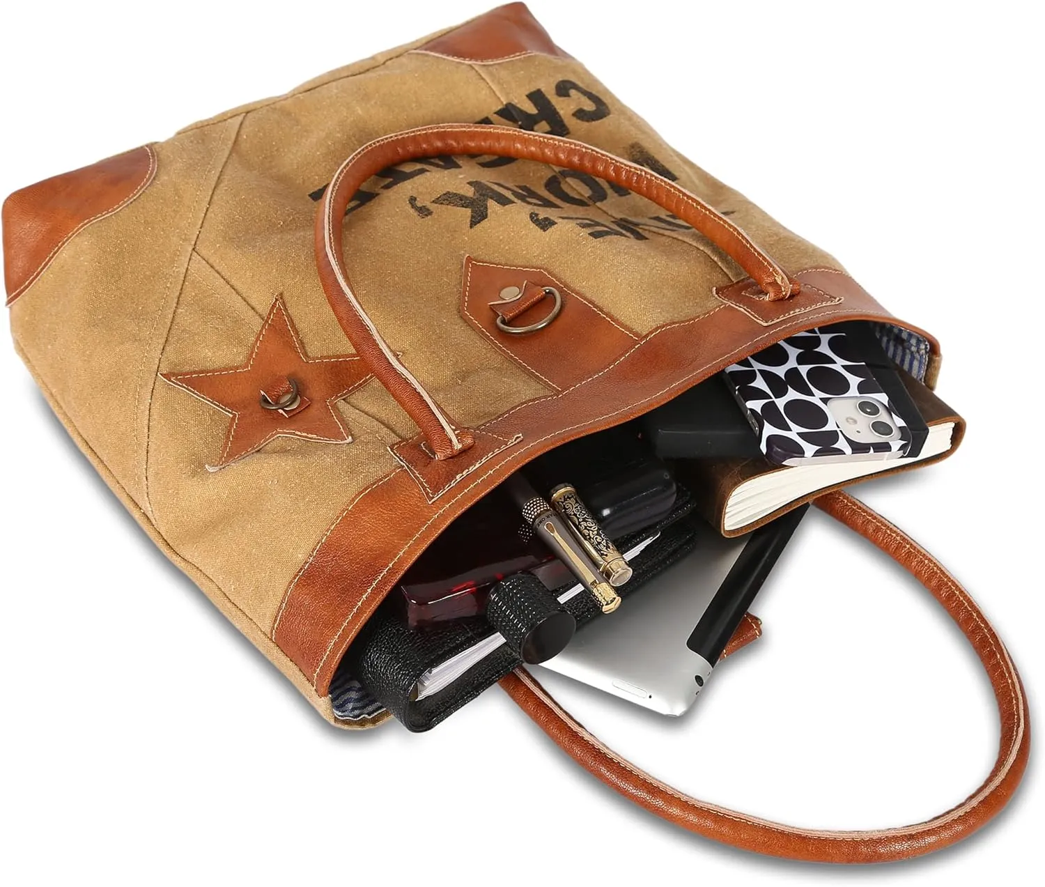 SEL de MER Upcycled Large Canvas shoulder Bag for women canvas tote boho handbag by KPL