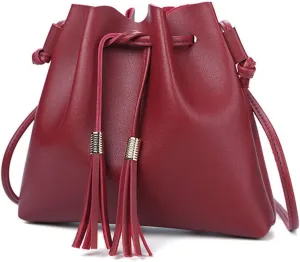 Shoulder bag String Bucket Bag For Women PU Leather Small Handbag Female Tassel Purse Shoulder Crossbody Sac Bag