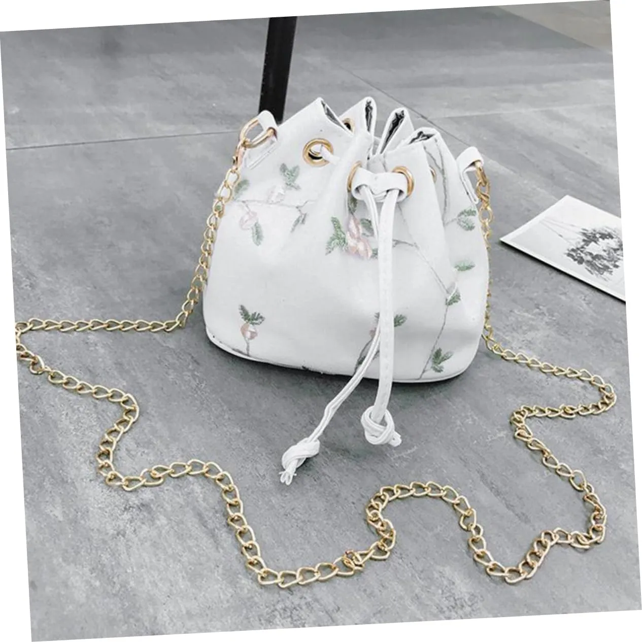 Shoulder Bucket Bag Women Bucket Bag Flower Bucket White Miss Fashion