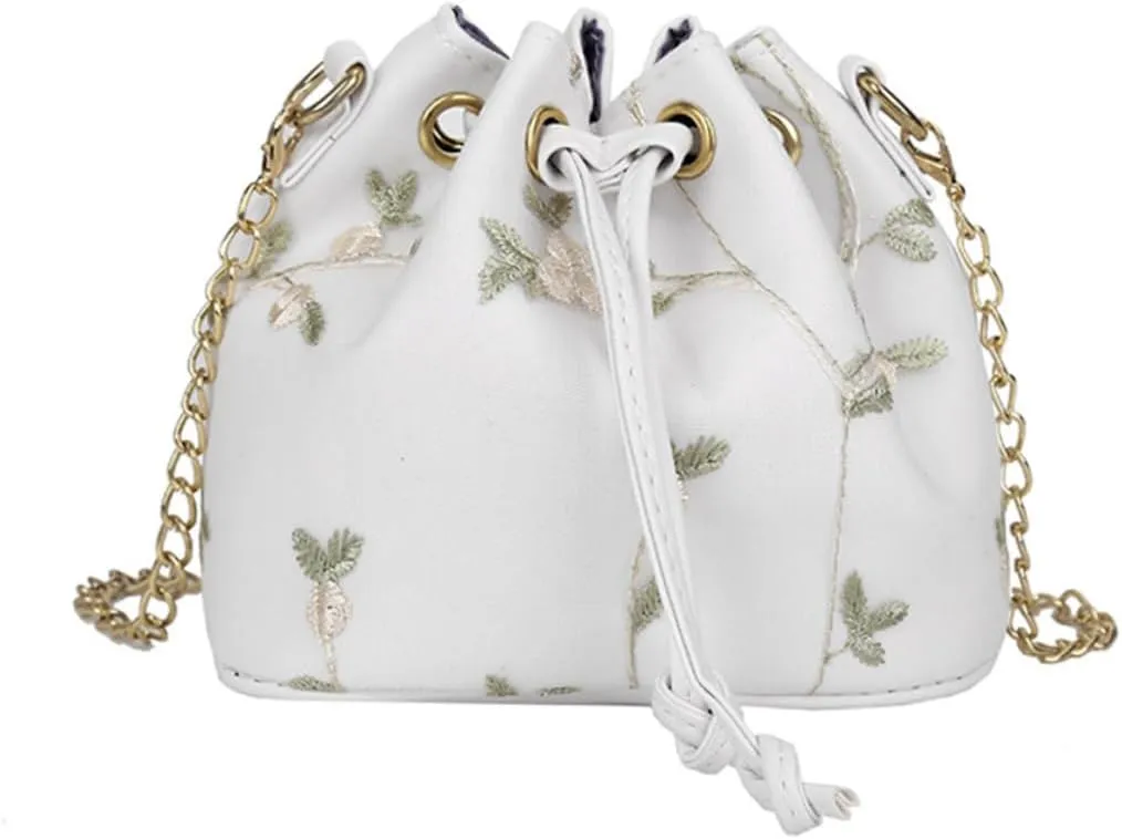 Shoulder Bucket Bag Women Bucket Bag Flower Bucket White Miss Fashion