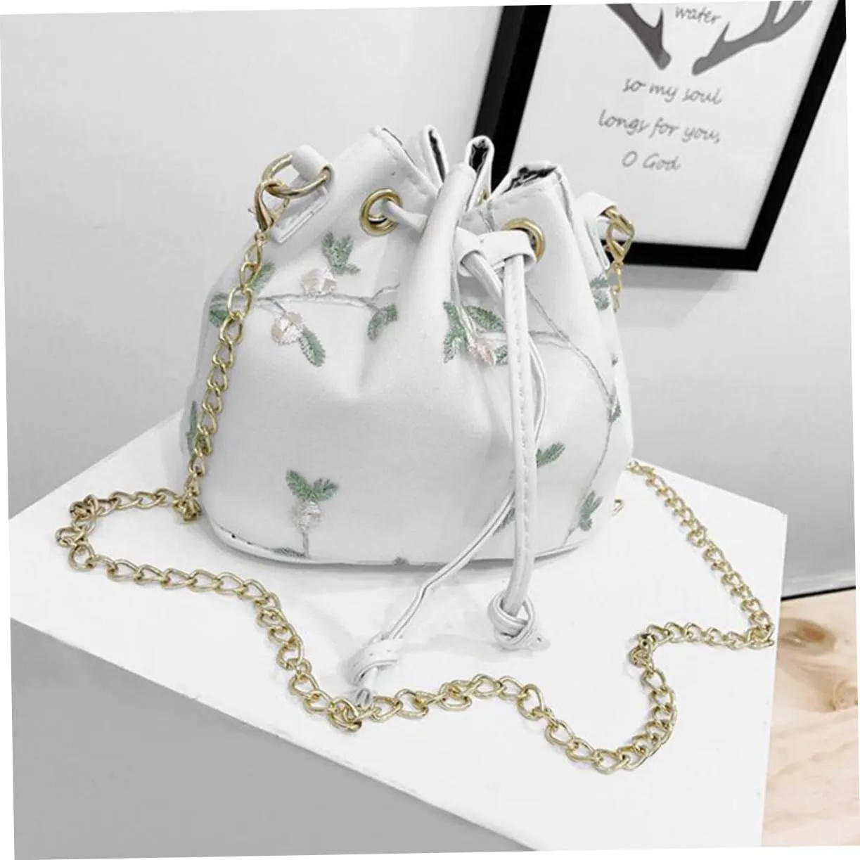 Shoulder Bucket Bag Women Bucket Bag Flower Bucket White Miss Fashion