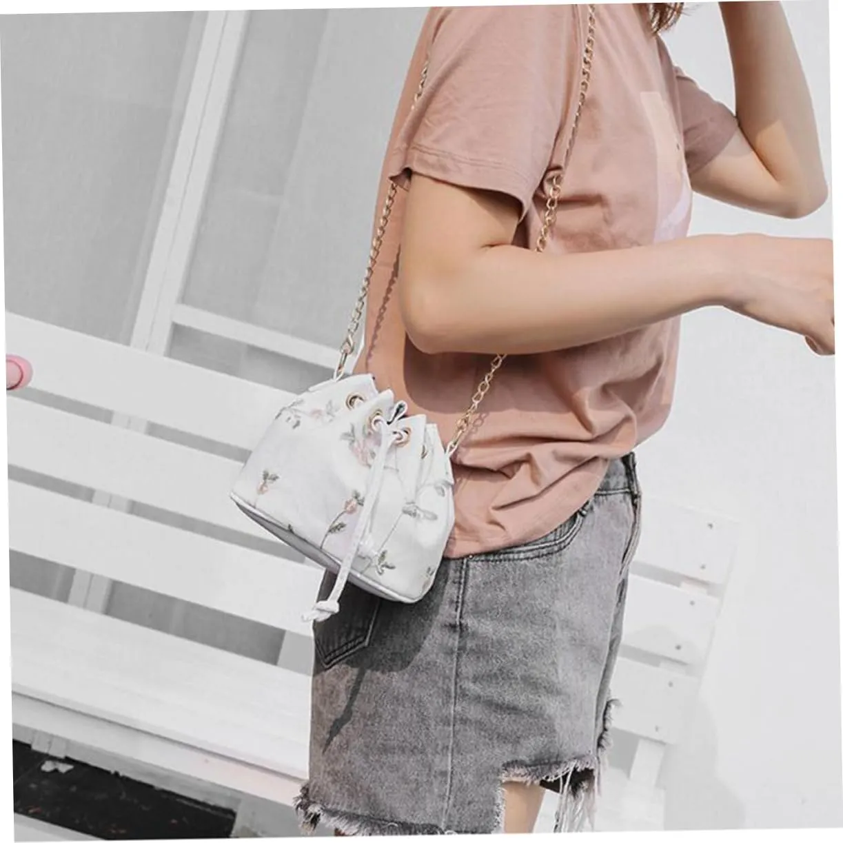 Shoulder Bucket Bag Women Bucket Bag Flower Bucket White Miss Fashion