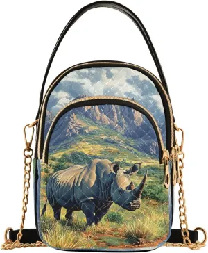 Shoulder Handbag Rhinoceros Landscape Print Crossbody Purse for Women Stylish Ladies Shoulder Bag Top Handle Satchel