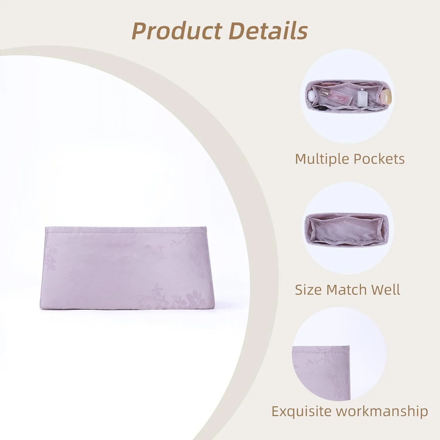 Silk Purse Organizer Insert fits Chanel 31 Bags, Silky Smooth Bag Organizer, Large Capacity Inner Bag, Luxury Handbag Tote Shaper (Mini, Pale Purple)