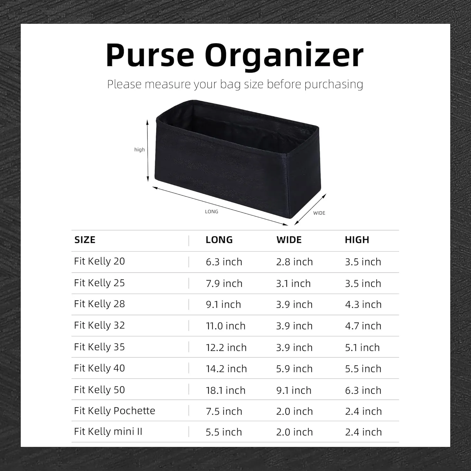 Silk Purse Organizer Insert for Kelly Bags, Lightweight Kelly Pochette Bag Insert Liner, Luxury Handbag Tote Shaper, Large Capacity Inner Bag (Kelly Pochette,Black)