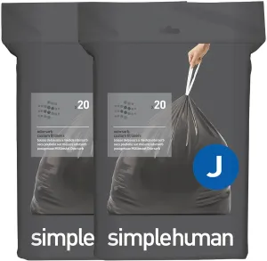 simplehuman Code J 40 Count, Genuine Odorsorb Custom Fit Liners, Drawstring Odor Absorbing Trash Bags in Dispenser Packs, 30-45 Liter / 8-12 Gallon