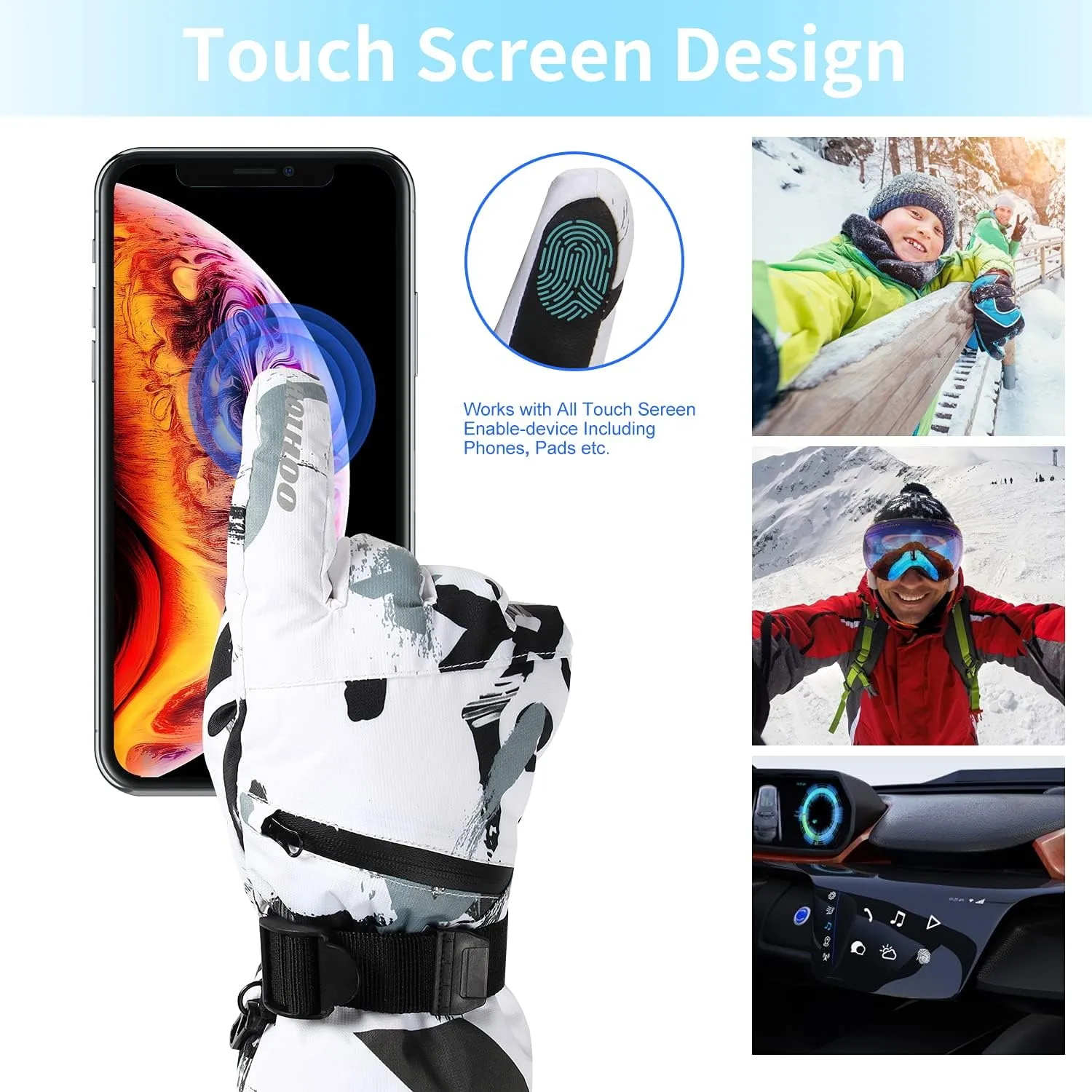 Ski Gloves - Waterproof Winter Snowboarding Gloves for Men & Women, Touchscreen Compatible, Warm Below -30F