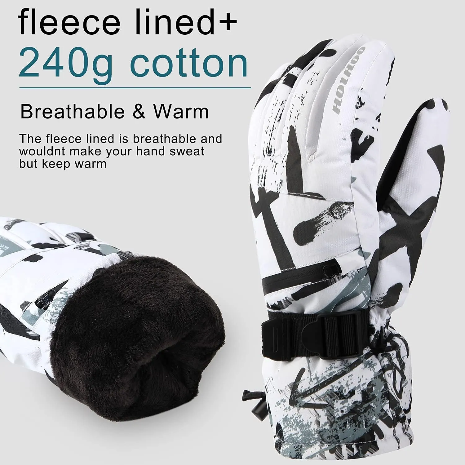 Ski Gloves - Waterproof Winter Snowboarding Gloves for Men & Women, Touchscreen Compatible, Warm Below -30F