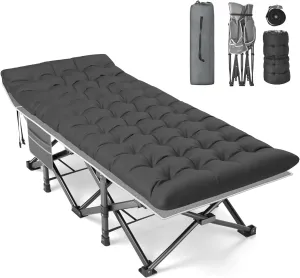 Slendor XXL Folding Camping Cot for Adults,79" L x 32" W x 19" H Camp Cot, Oversized Sleeping Cot with Mattress, Carry Bag, Strapping, Camping Bed for Tent, Office Support 500lbs, Gray Cot w/Black Pad