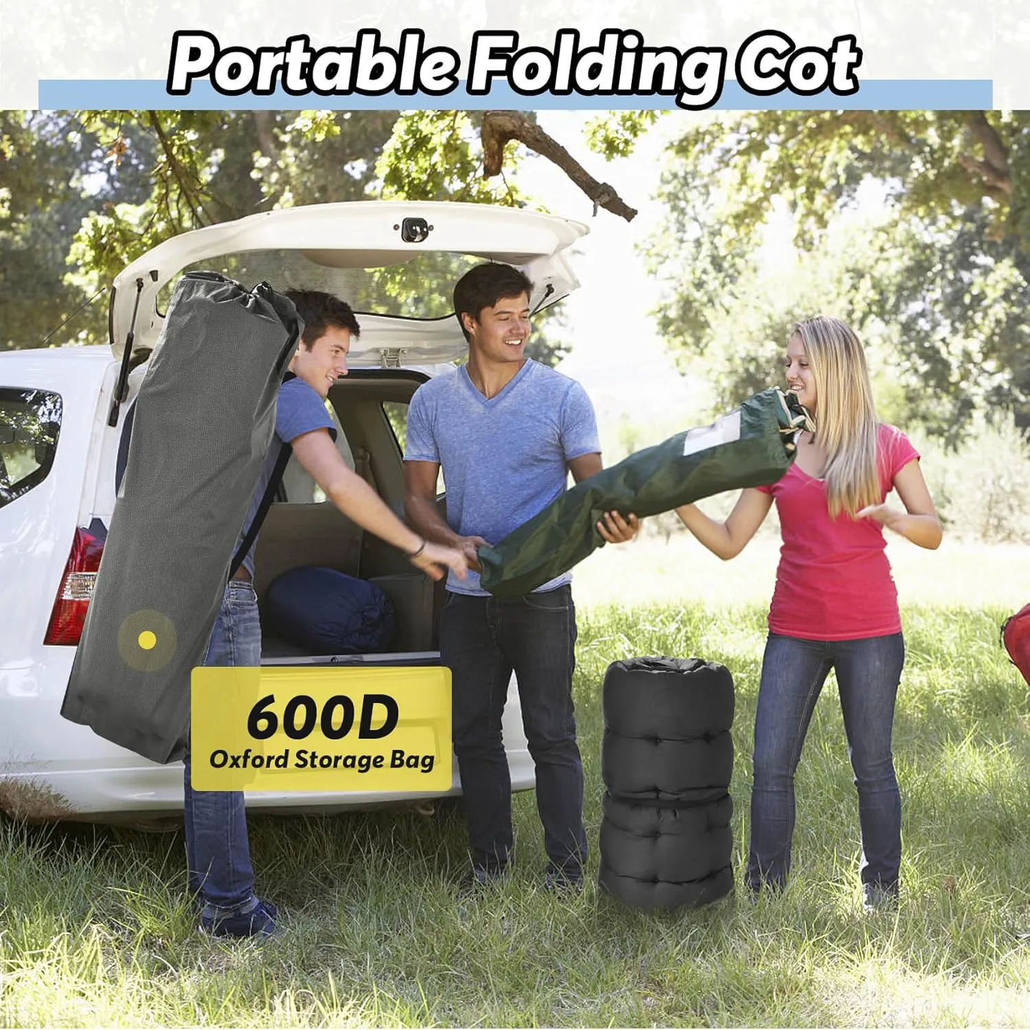 Slendor XXL Folding Camping Cot for Adults,79" L x 32" W x 19" H Camp Cot, Oversized Sleeping Cot with Mattress, Carry Bag, Strapping, Camping Bed for Tent, Office Support 500lbs, Gray Cot w/Black Pad