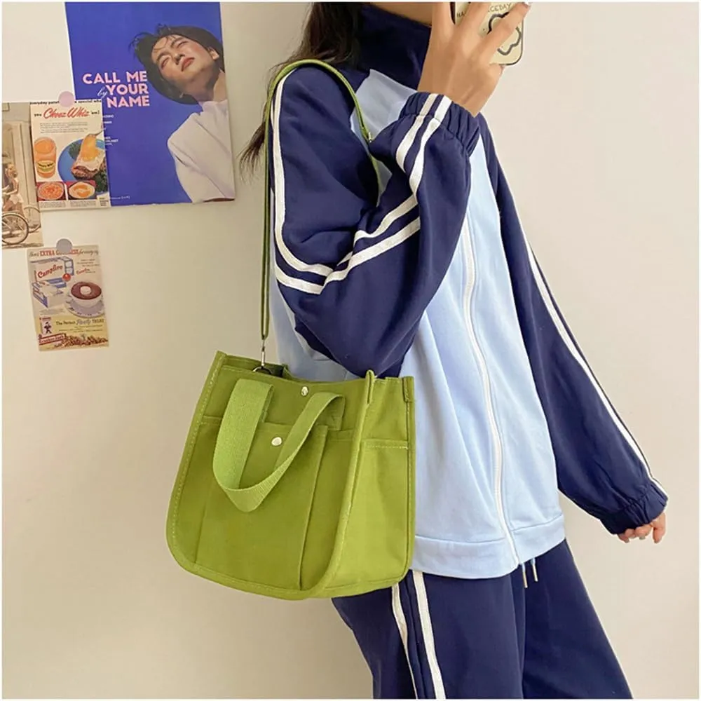 Small Canvas Tote Bag with Strap for Women Casual Satchel Handbag Hobo Crossbody Shoulder Purse for Work Travel