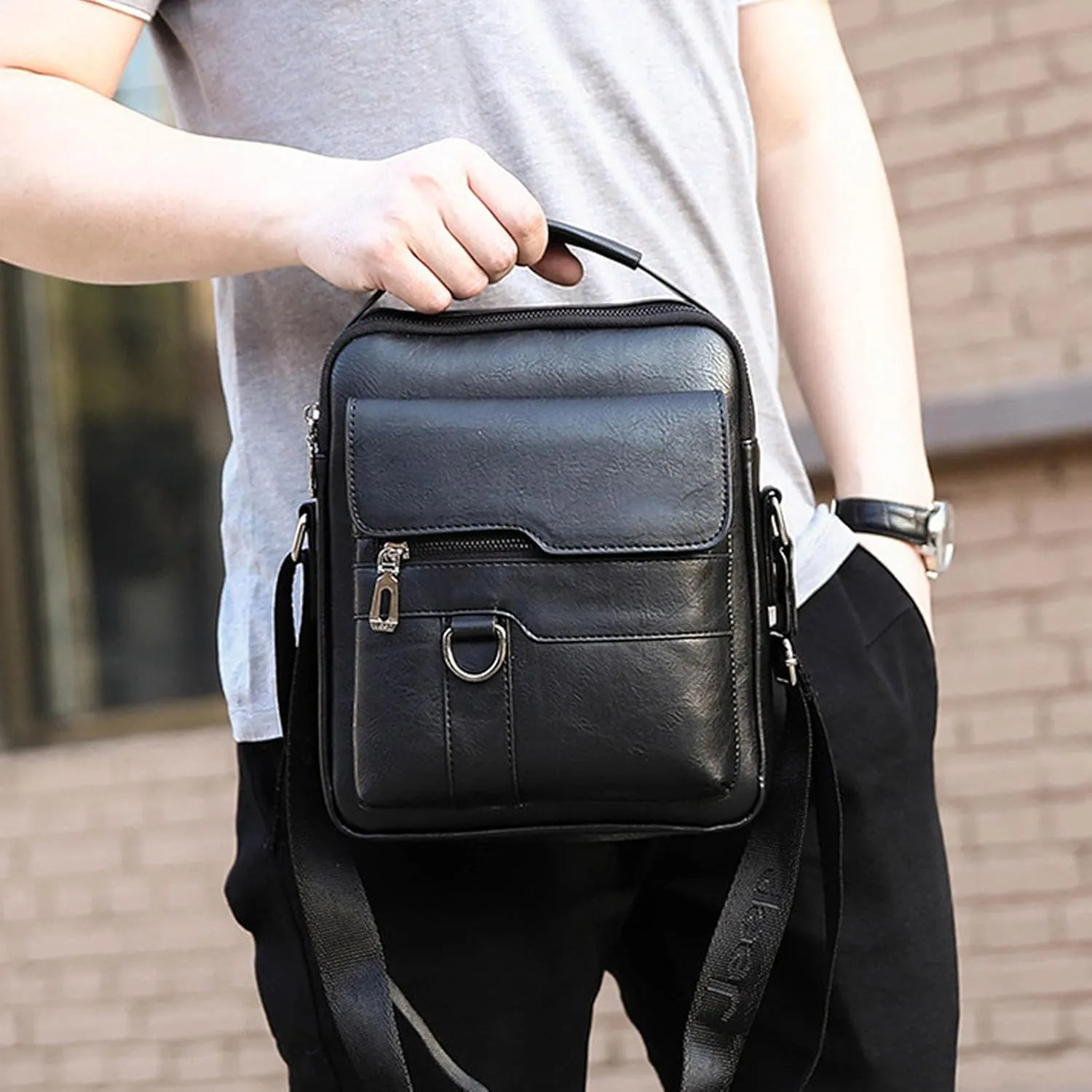 Small Crossbody Bag, Mens Shoulder Bag, Vintage leather Bag Office Business for Men, Handbag Purse Zipper