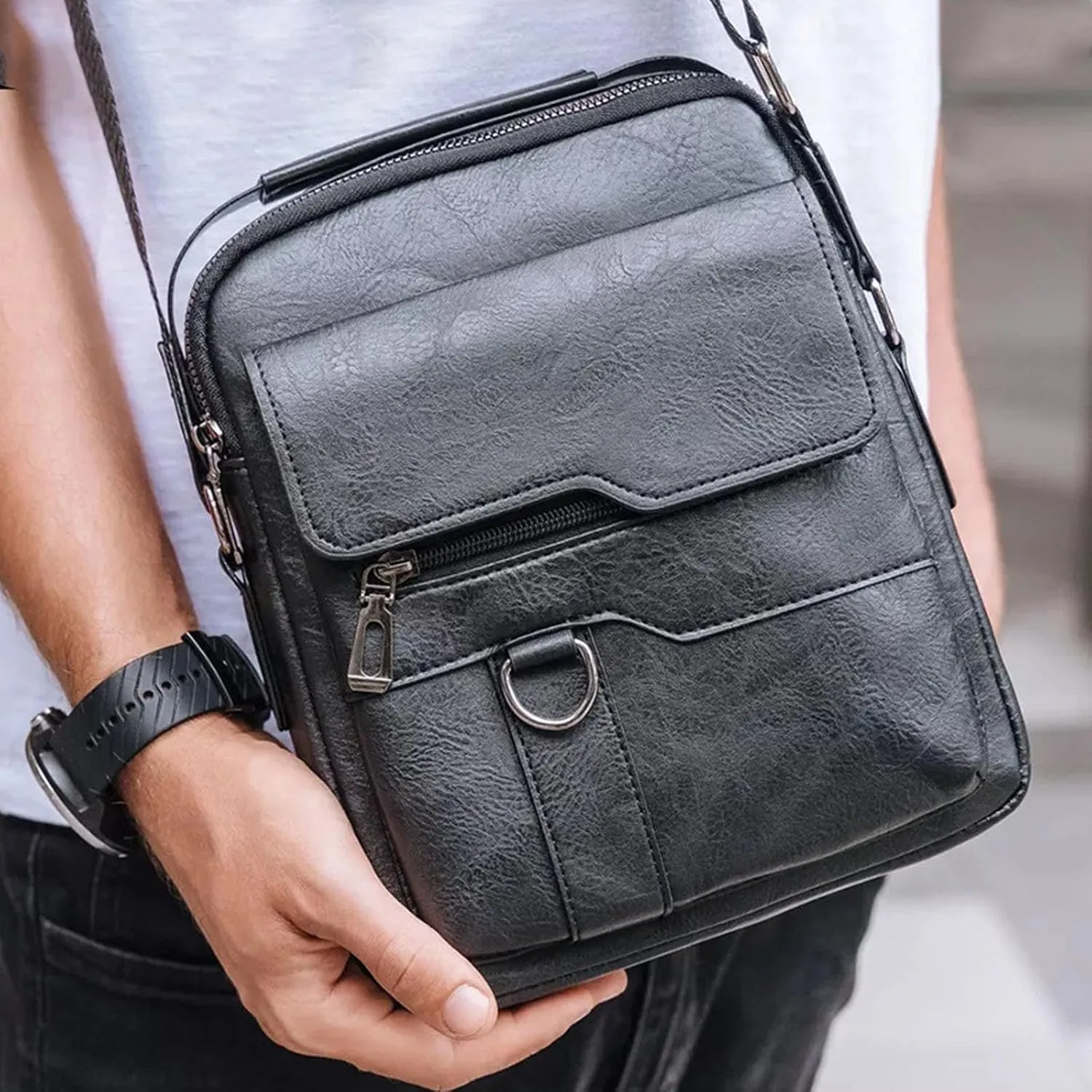 Small Crossbody Bag, Mens Shoulder Bag, Vintage leather Bag Office Business for Men, Handbag Purse Zipper