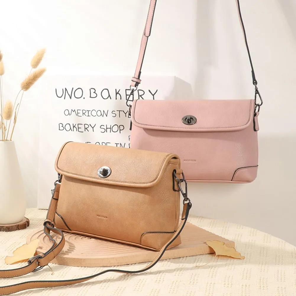Small Crossbody Bags for Women Trendy Vegan Leather Ladies Tote Satchel Purses Turn Buckle Shoulder Handbags