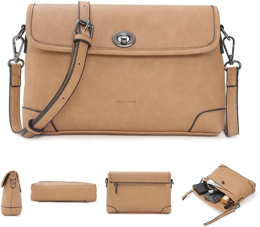 Small Crossbody Bags for Women Trendy Vegan Leather Ladies Tote Satchel Purses Turn Buckle Shoulder Handbags