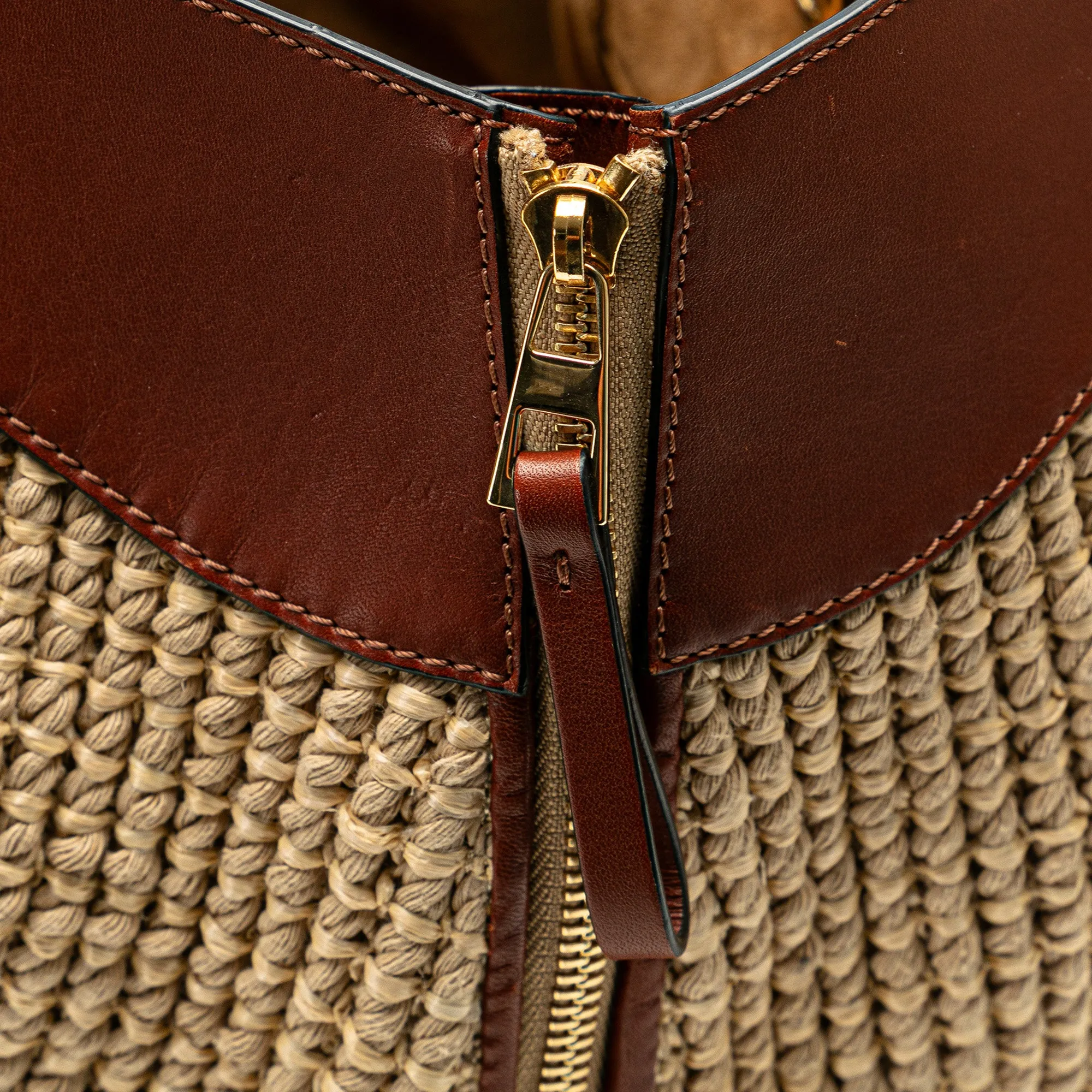 Small Leather and Raffia Hammock Bag