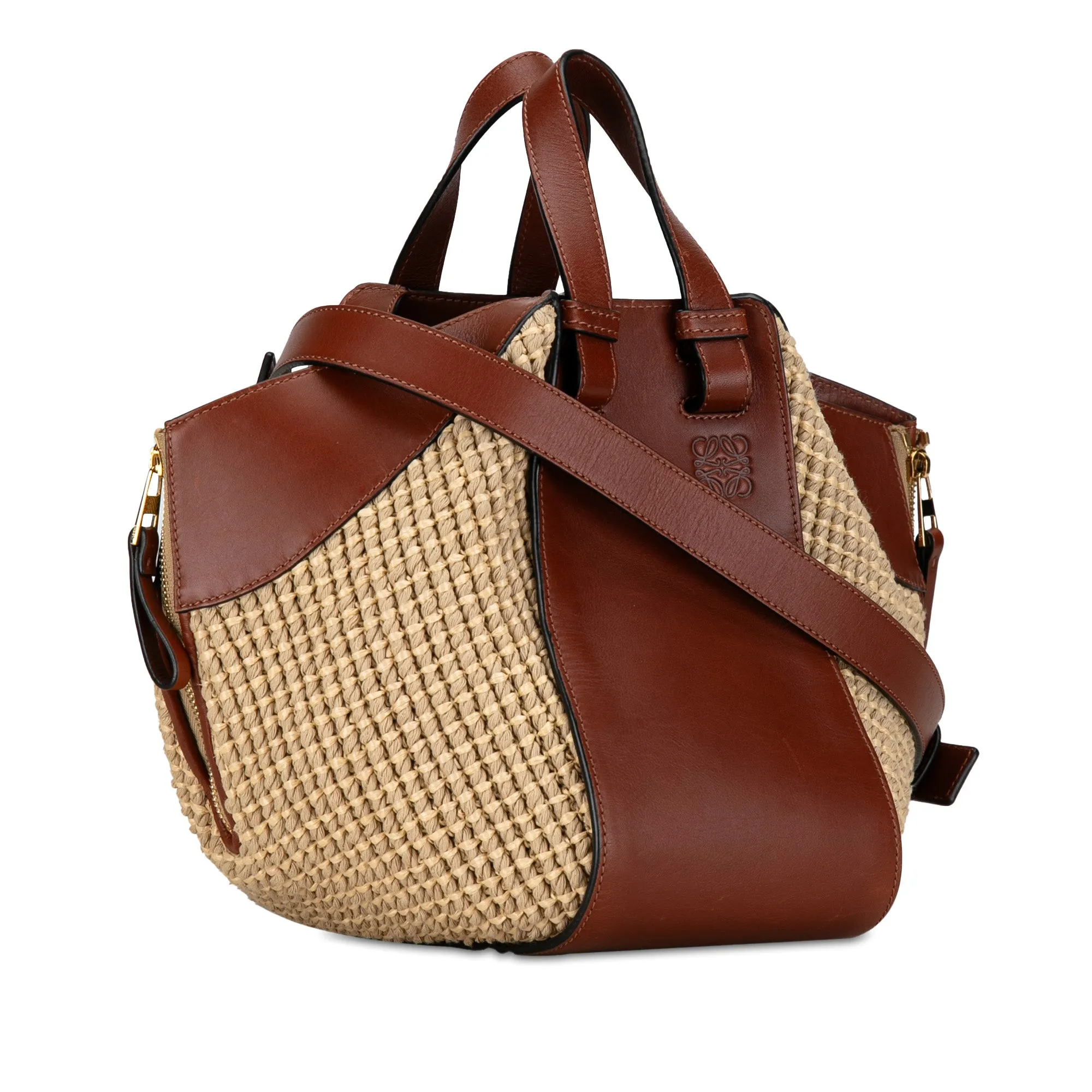 Small Leather and Raffia Hammock Bag