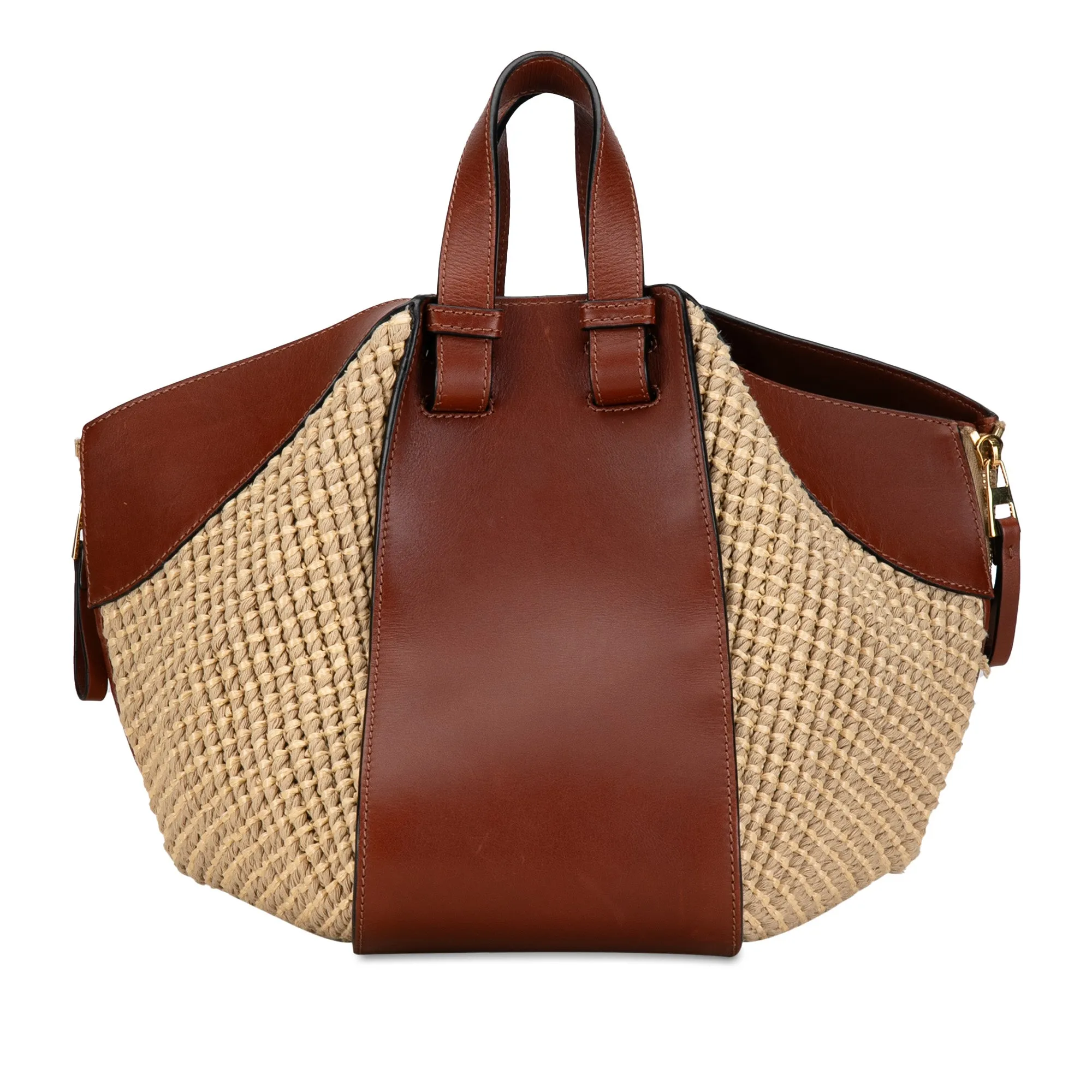Small Leather and Raffia Hammock Bag