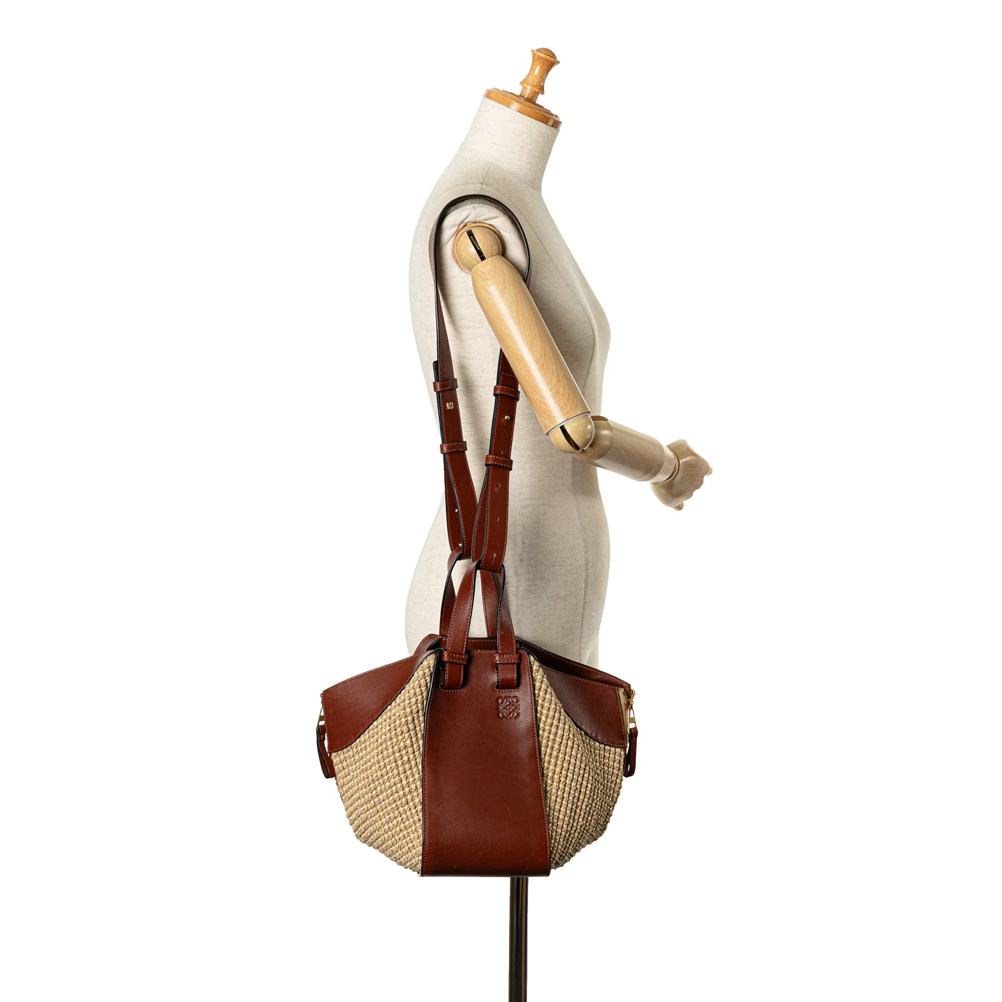 Small Leather and Raffia Hammock Bag