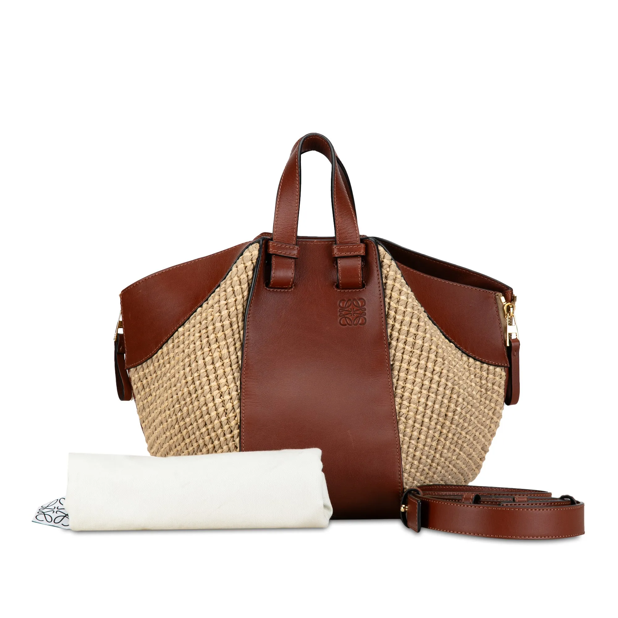 Small Leather and Raffia Hammock Bag