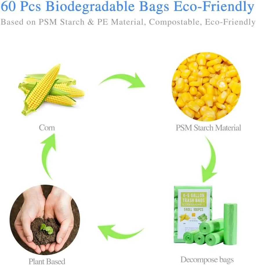 Small Trash Bags Biodegradable 4 Gallon Trash Bags Recycling Eco-Friendly Garbage Bags for Office Bathroom Diaper Kitchen Car, Strong Tear & Leak Resistant
