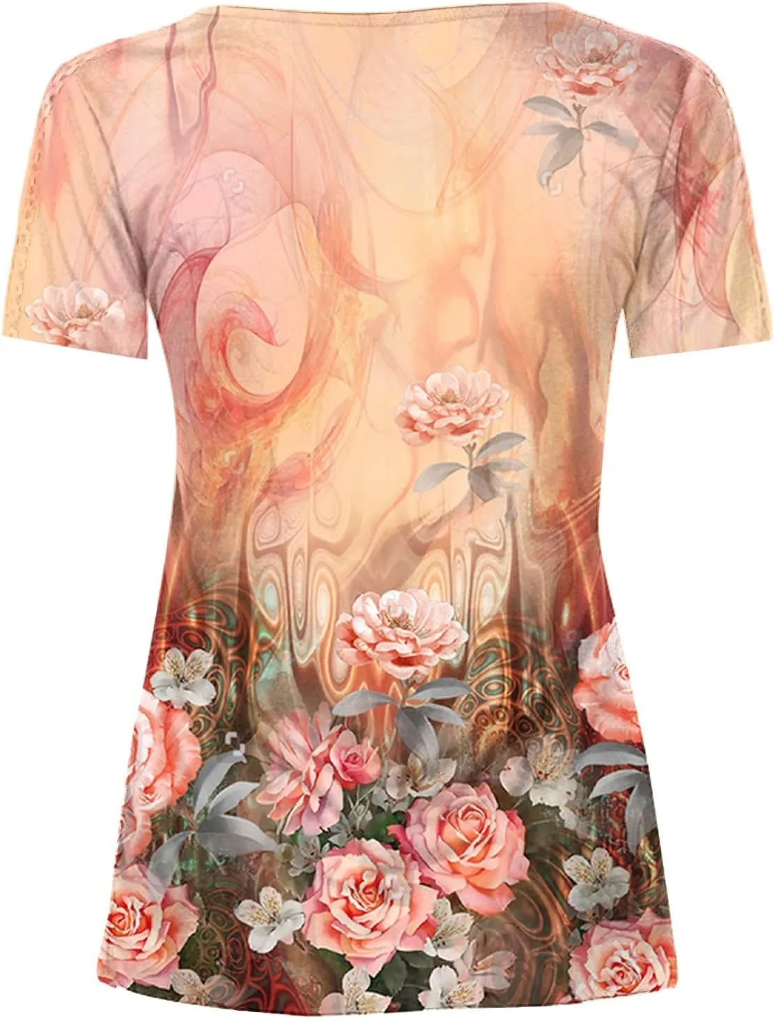 SMIDOW Womens Tunic Tops Trendy Vintage Boho Shirts Short Sleeve Notch v Neck t-Shirt 2023 Casual Summer Blouse Empire Waist