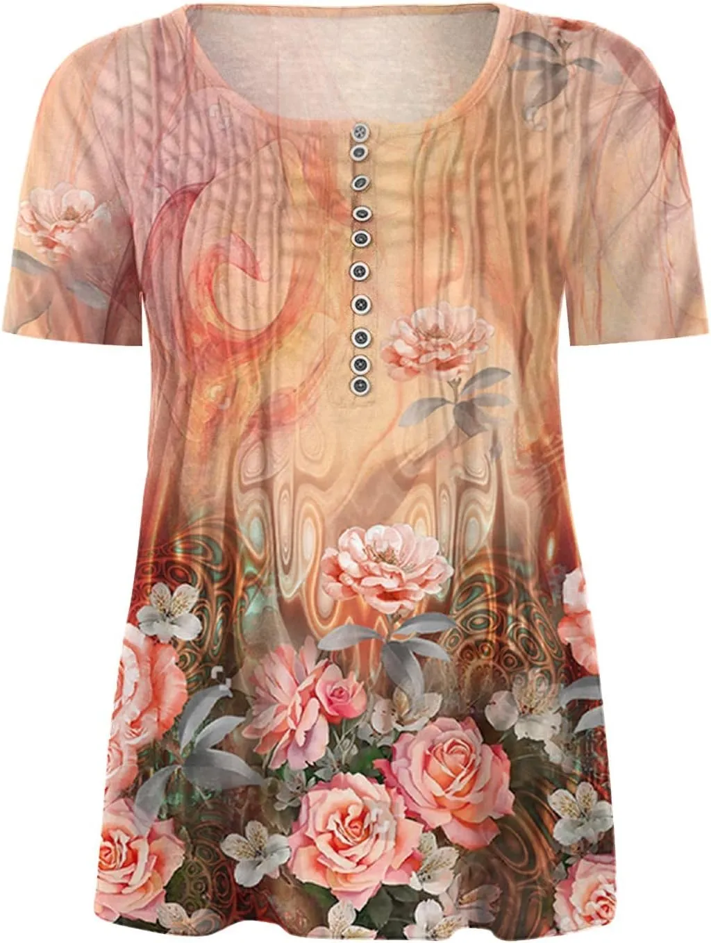 SMIDOW Womens Tunic Tops Trendy Vintage Boho Shirts Short Sleeve Notch v Neck t-Shirt 2023 Casual Summer Blouse Empire Waist