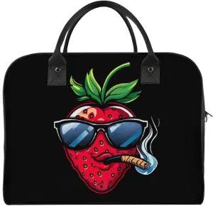 Smoking Strawberry Wearing Glasses Travel Duffel Bag Weekender Overnight Shoulder Bags Luggage Carrying Tote for Men Women