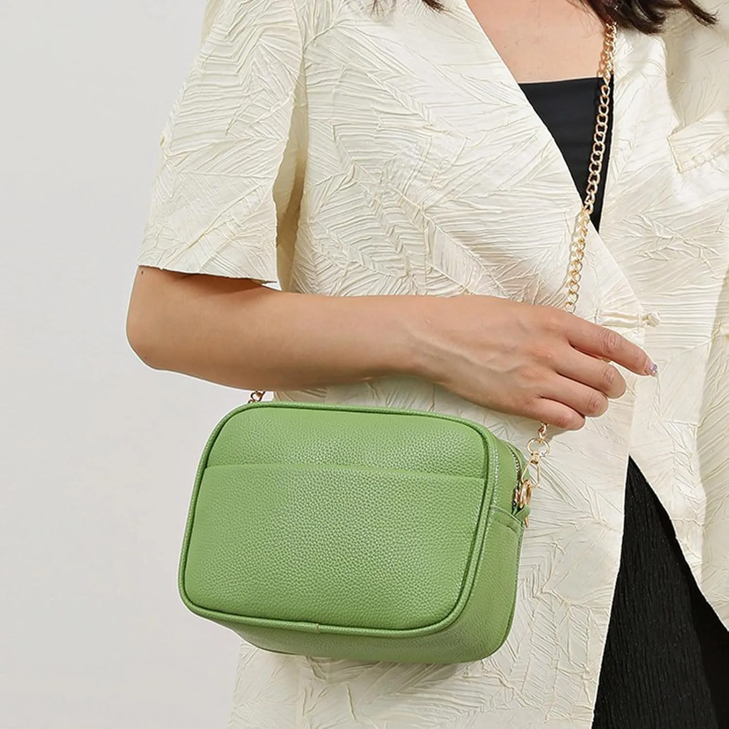 Soft Leather Purses for Women Retro Studded Crossbody Bags Small Shoulder Purses Beach Bag Water Proof Sandproof(Green, 22CM)