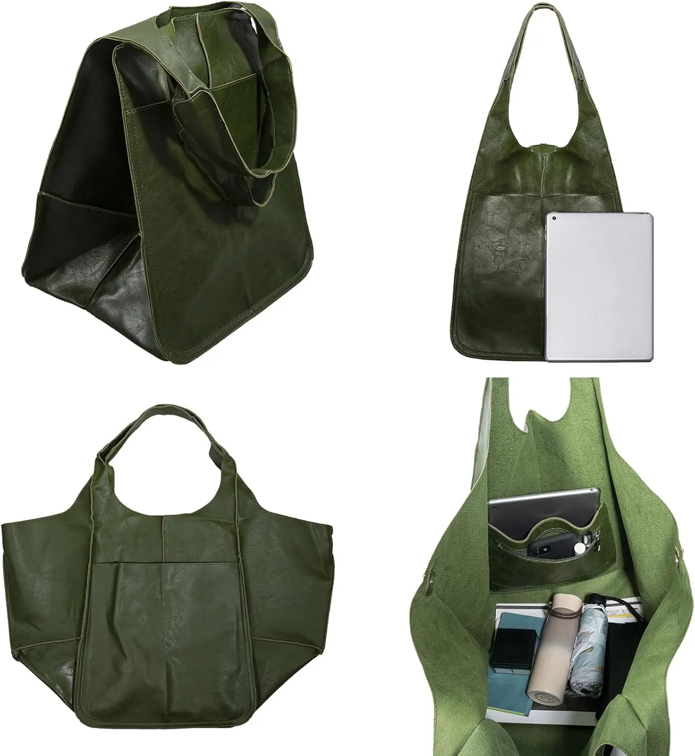 Soft Leather Tote Bag for Women Extra Large Boho Bucket Handbag Oversized Purse Shoulder Bag for Working Traveling