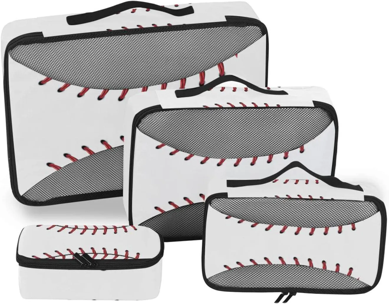 Softball Baseball Red Lace on White Background 4 PCs Set Packing Bags, Luggage Organizer Bag, Portable Cube Toiletry bag, Durable Travel Cosmetic Storage Bag for Men Women