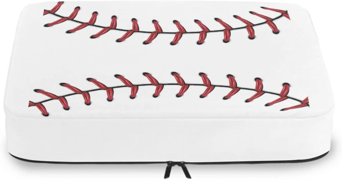 Softball Baseball Red Lace on White Background 4 PCs Set Packing Bags, Luggage Organizer Bag, Portable Cube Toiletry bag, Durable Travel Cosmetic Storage Bag for Men Women