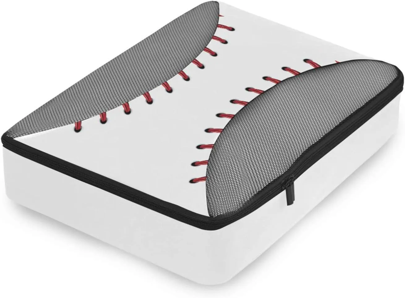 Softball Baseball Red Lace on White Background 4 PCs Set Packing Bags, Luggage Organizer Bag, Portable Cube Toiletry bag, Durable Travel Cosmetic Storage Bag for Men Women