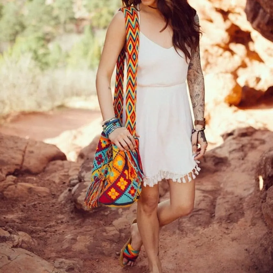 Solid Desert Sunset Crochet Bag | Large Boho Bag with Macrame Strap
