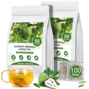 Soursop Leaves Tea Bag, Pure and Natural Soursop Graviola Leaves for Digestion, Boosting Immune, Improving Sleep & Skin Health - Hojas De Guanabana Tea（100 Teabags/2 Pack)