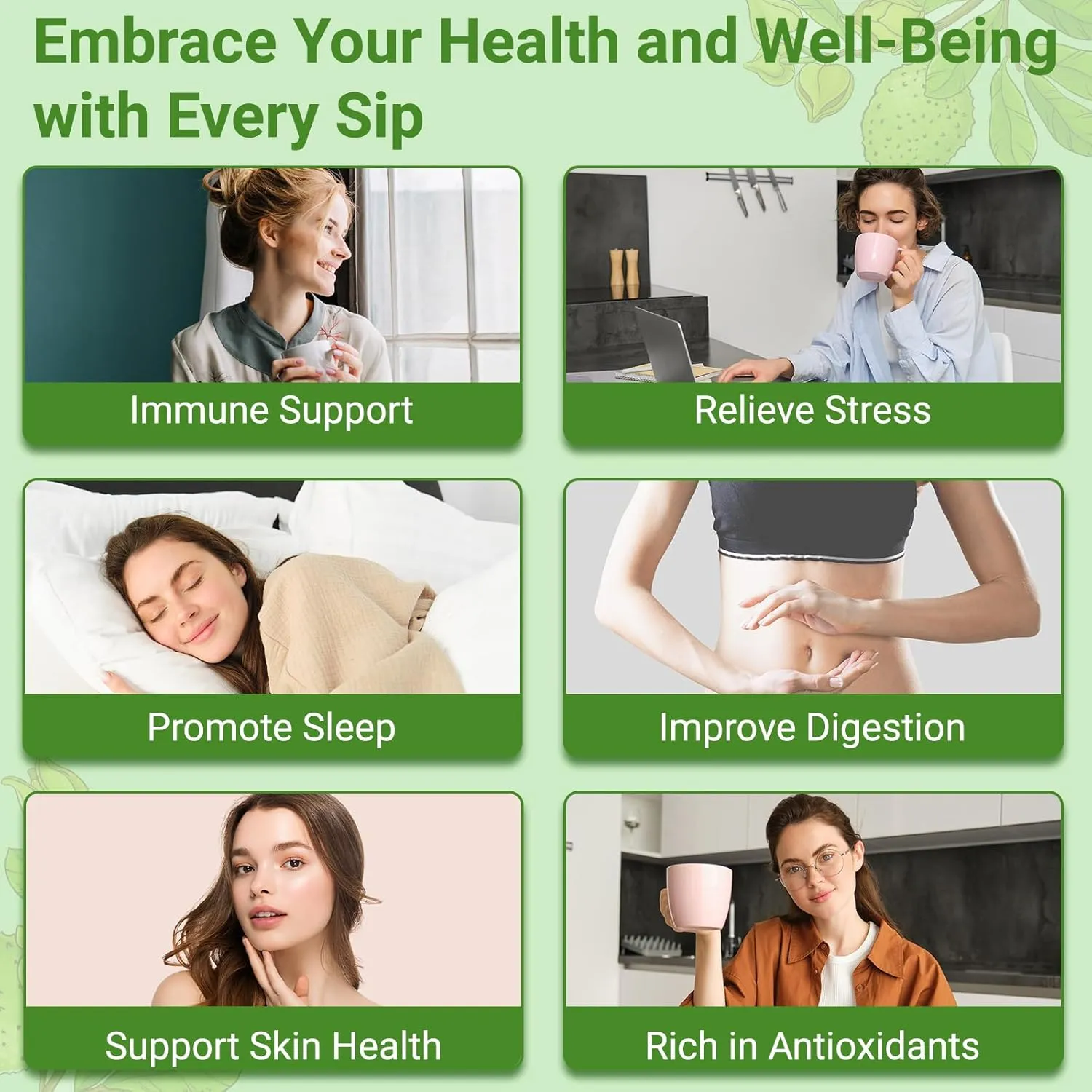 Soursop Leaves Tea Bag, Pure and Natural Soursop Graviola Leaves for Digestion, Boosting Immune, Improving Sleep & Skin Health - Hojas De Guanabana Tea（100 Teabags/2 Pack)