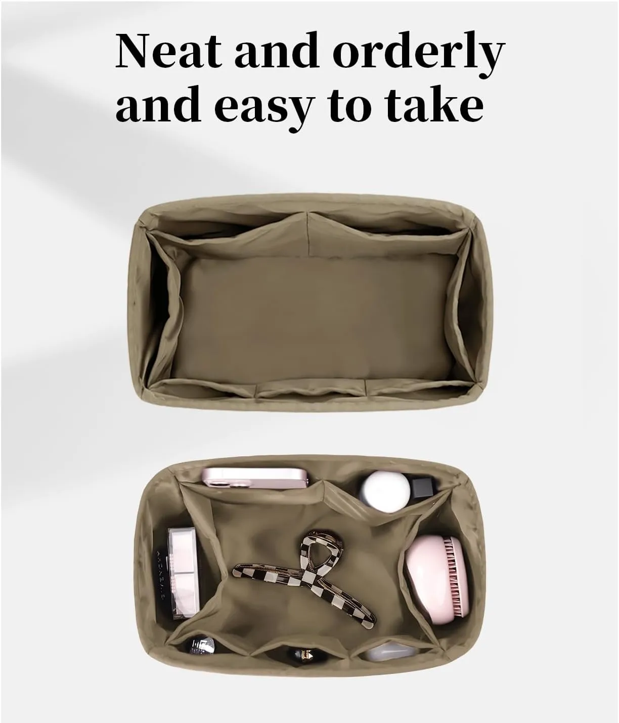 Speedy Nano16 Insert Bag Organizer, Inner Bag Compatible with LV Bag Speedy, Women's Purse Dividers with Silky Satin (Gris tourterelle, Nano16)