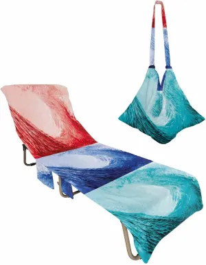 Splicing Surfing Huge Sea Water Waves Chaise Lounger Cover with Pockets, Pool Lounge Chair Covers 85"x29", Colorful Summer Scene Art Print Microfiber Beach Chair Cover for Patio Sunbathing