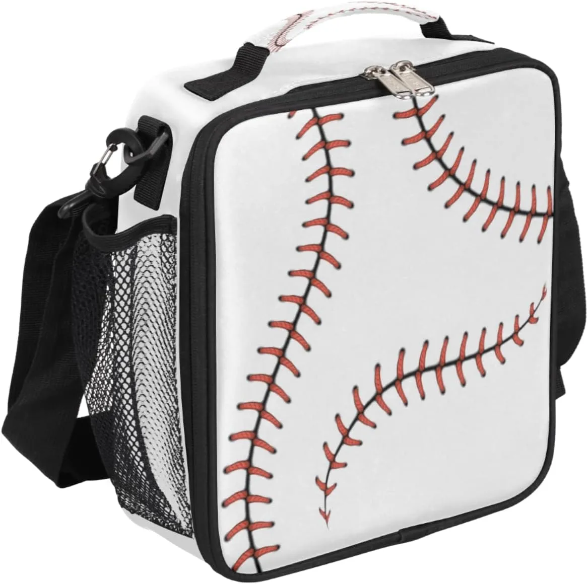 Sport Baseball Kids Lunch Box Baseball Lace Insulated Lunch Bag Tote for Girls Boys Cooler Freezable Meal Prep Bag with Shoulder Strap Waterproof Lunch Container for School Office Picnic